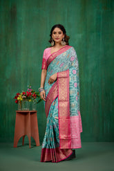 Elegant Teal Cotton Silk Woven Ready to Wear Saree - Perfect for Any Occasion-RTW-2593